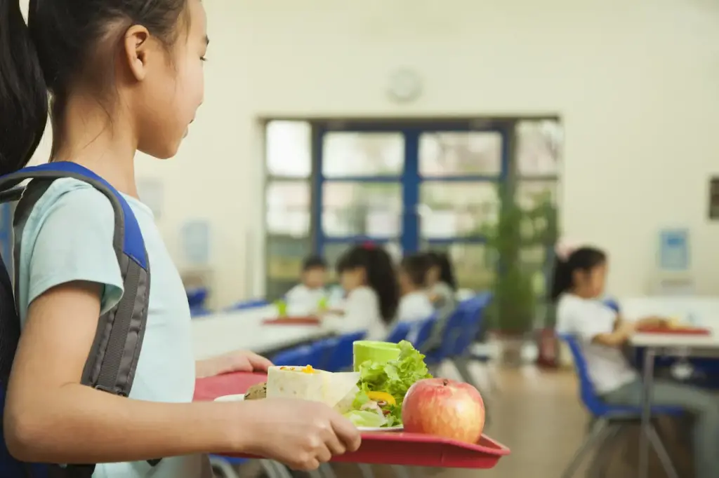 School Girl Holding Food Tray 